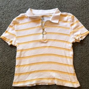 white and yellow me to we quarter zip crop top
